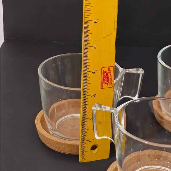 Ikea  set of  4 clear glass cups Tea, Coffee with bamboo coasters 8oz. - Picture 4 of 5